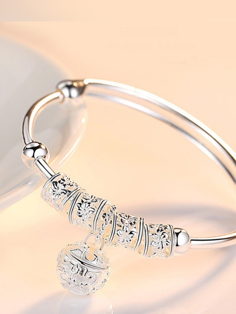 Silver Filigree Charm Bangle Bracelet - Silver